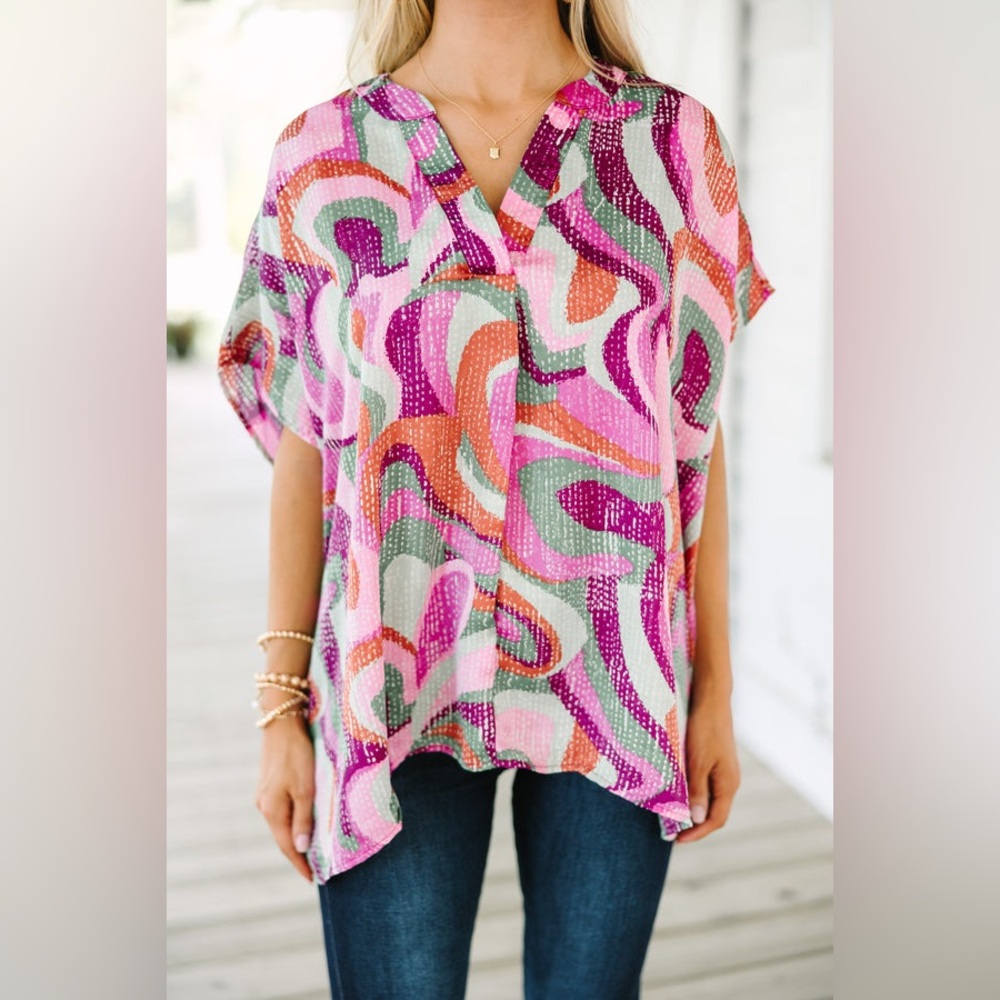 Entro‎ Women’s Retro Rendezvous Purple Abstract Blouse